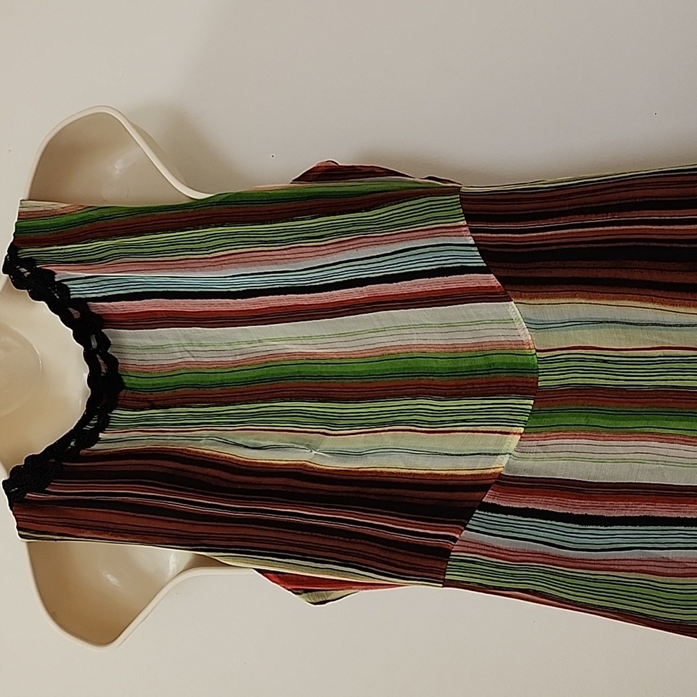 Sue Wong Vintage 100% Silk Forest Fairy Multicolor Floral Striped Dress Sz 12 - Picture 11 of 16